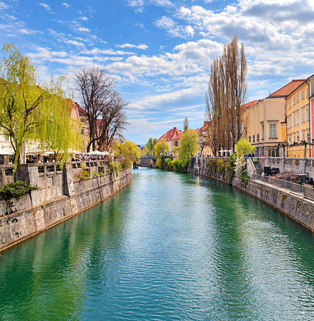 Ljubljanica River and tree-lined Old Town banks
