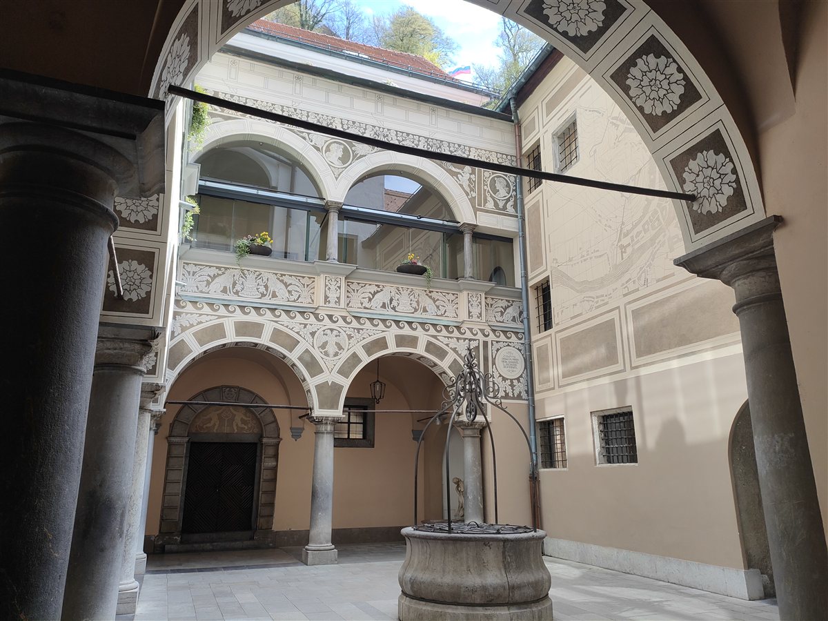 Arched courtyard inside Ljubljana Town Hall